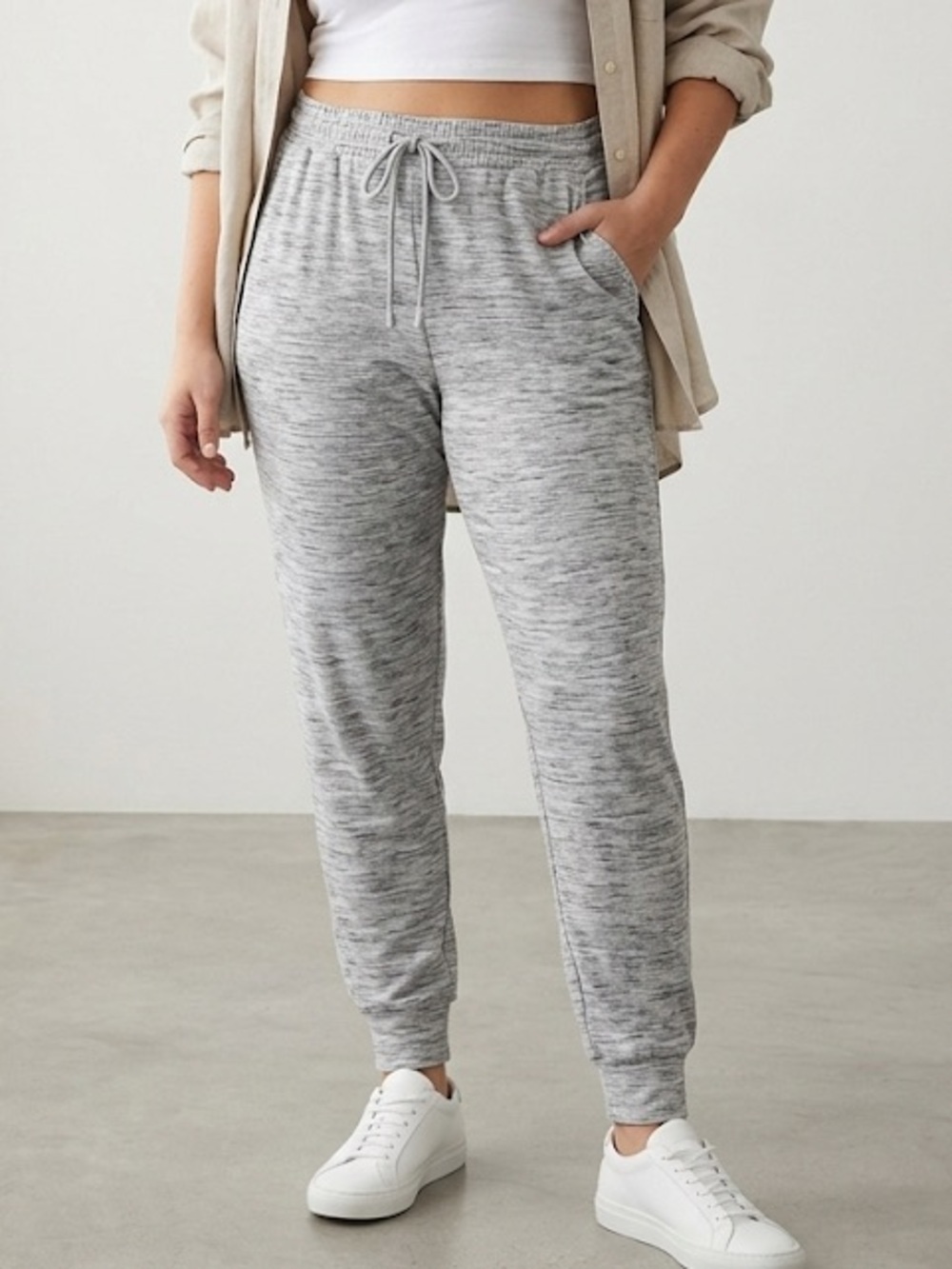Gray Heathered Joggers Large Soft Brushed Jersey Sweatpants